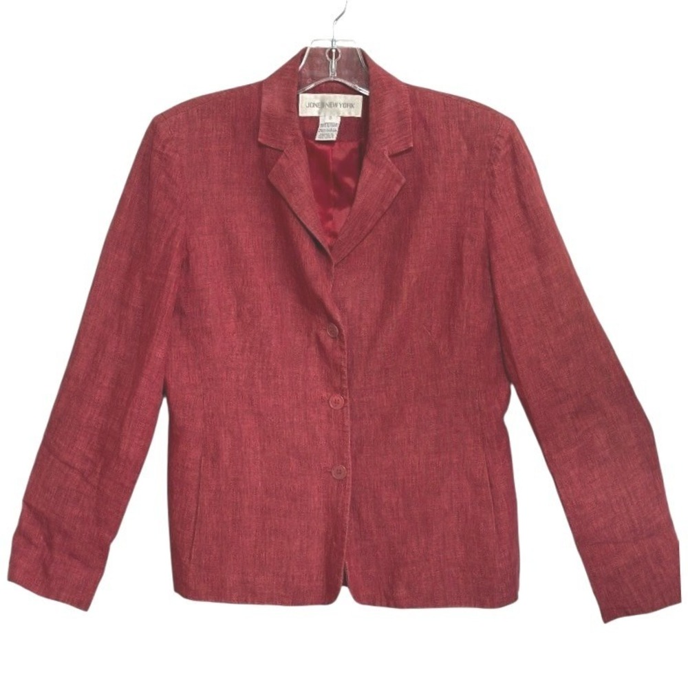 Vintage Jones New York 100% Linen Blazer Rust Red Made In USA 90s Minimalist 8